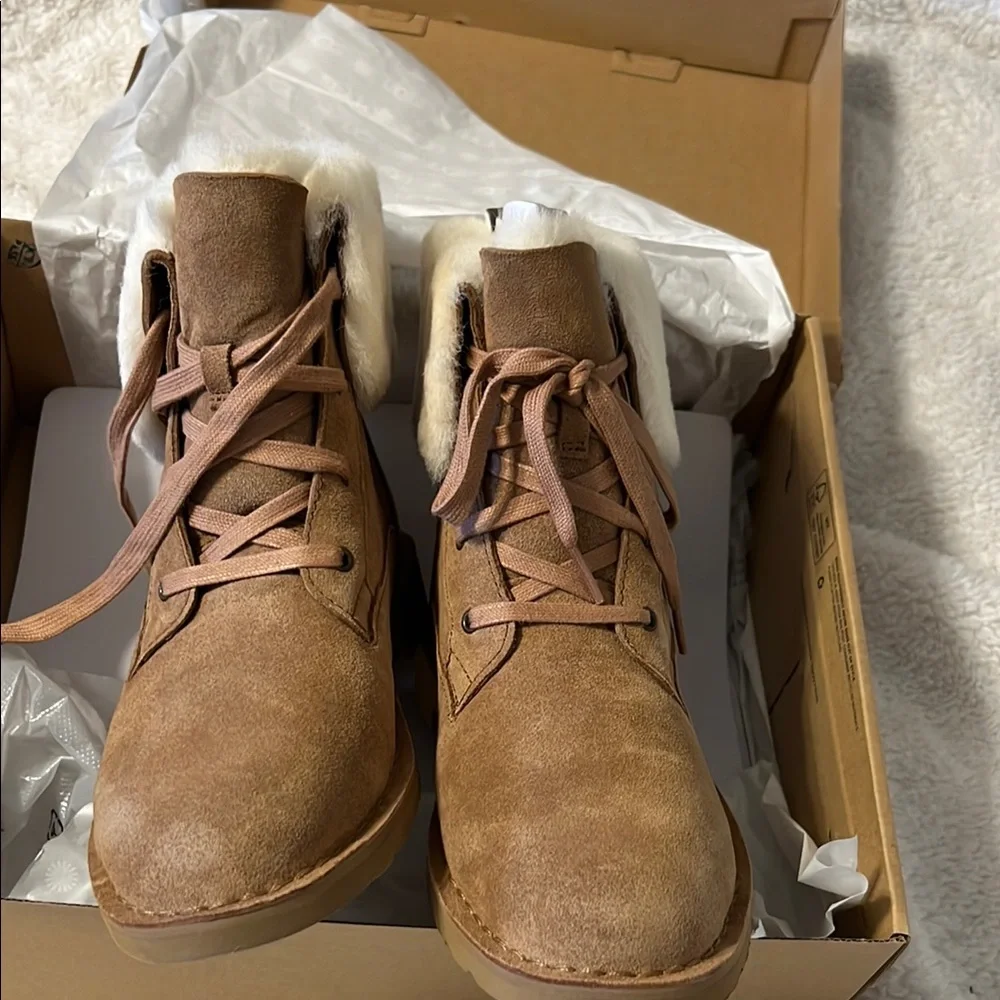 Brown Suede Boots with Faux Fur Trim